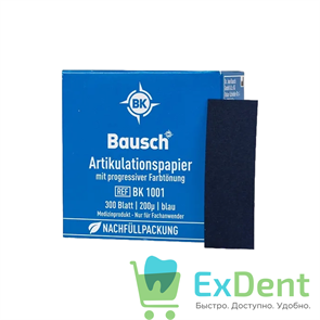 {{photo.Alt || photo.Description || 'Артикуляционная бумага прямая, синяя Bausch (200 мкм х 300 шт)'}}