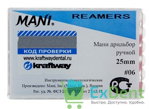 {{productViewItem.photos[photoViewList.activeNavIndex].Alt || productViewItem.photos[photoViewList.activeNavIndex].Description || 'Reamers №6, 25 мм, Mani, каналорасширитель (дрильбор) ручной (6 шт)'}}